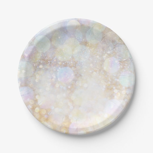 Champagne Rainbow Bokeh Glitter Glam Party Paper Plates (Front)