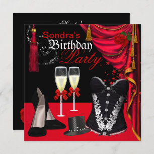 Champagne Red Black Corset Shoes Tophat Invitation