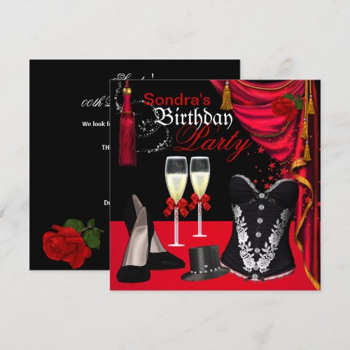 Champagne Red Black Corset Shoes Tophat Personalized Invites