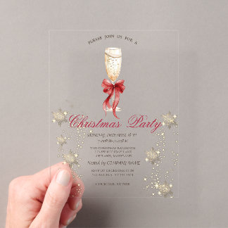Champagne Red Bow Branches Snowflakes Company  Acrylic Enclosure Card