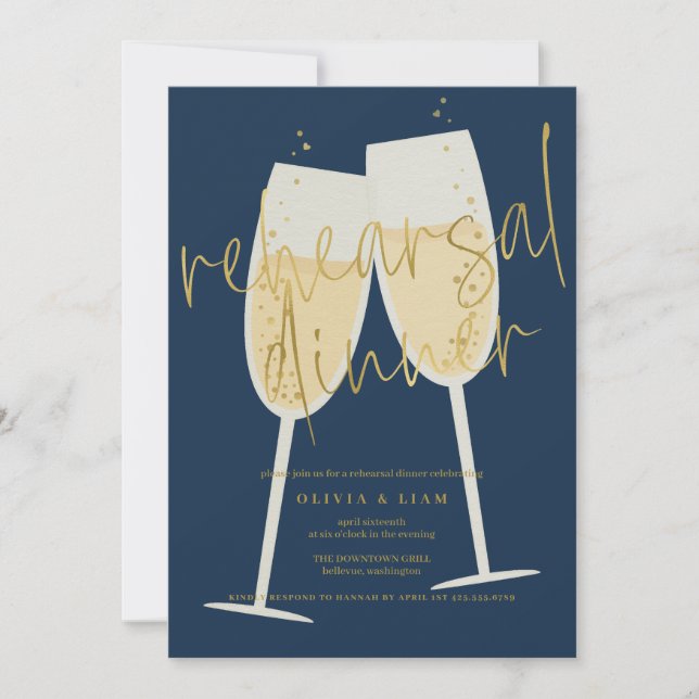 Champagne Rehearsal Dinner Invitation (Front)
