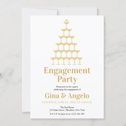 Champagne Retro Style Engagement Party Invitation