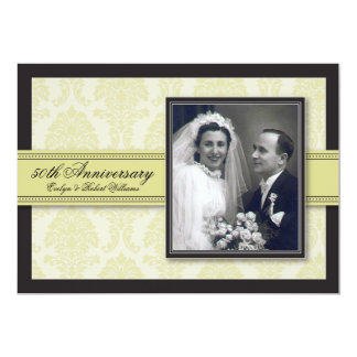 Champagne Ribbon Damask Anniversary Party Invite