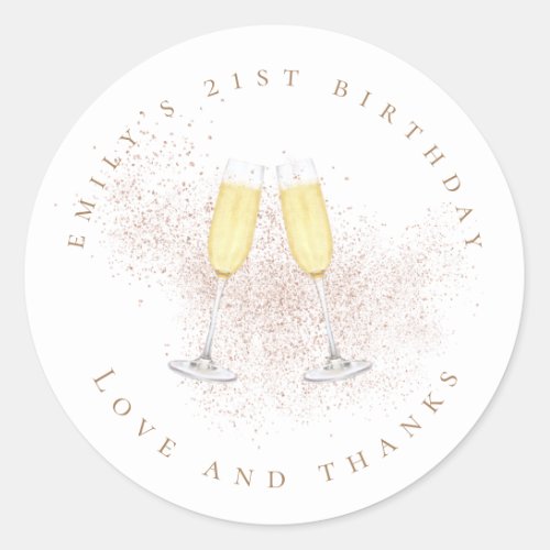 Champagne Rose Gold Glitter 21st Birthday  Classic Round Sticker