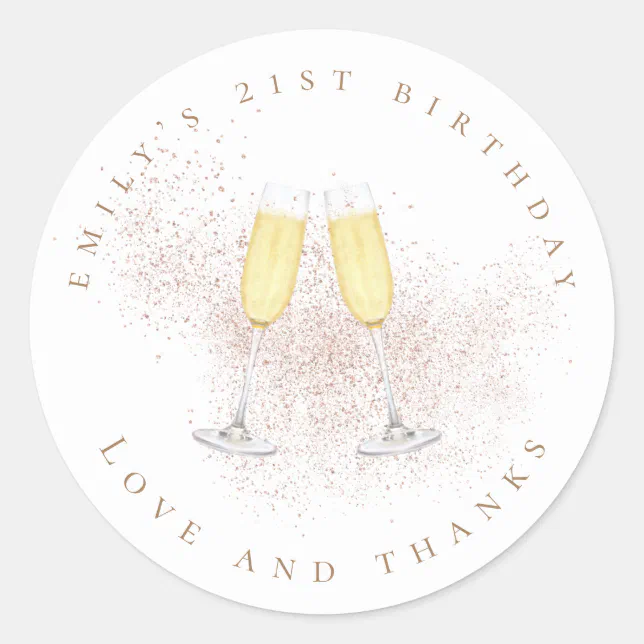 Champagne Rose Gold Glitter 21st Birthday Classic Round Sticker | Zazzle