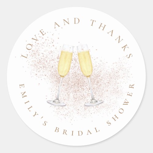 Champagne Rose Gold Glitter Thanks Bridal Shower Classic Round Sticker