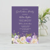 Champagne Rose Purple Flowers Graduation Party Invitation (Standing Front)