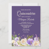 Champagne Rose Purple Flowers Quinceanera Party Invitation (Front)