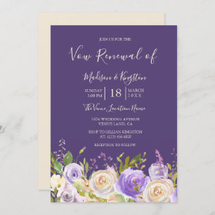 Champagne Rose Purple Flowers Vow renewal invite