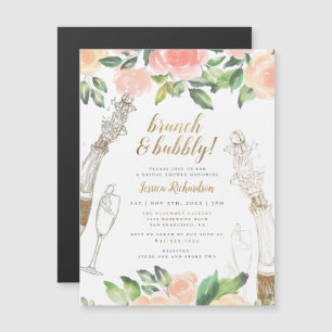 Champagne & Roses   Brunch & Bubbly Bridal Shower Magnetic Invitation
