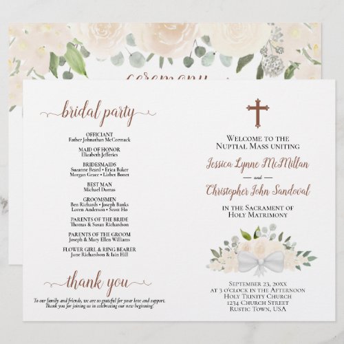 Champagne Roses DIY Fold Catholic Wedding Program