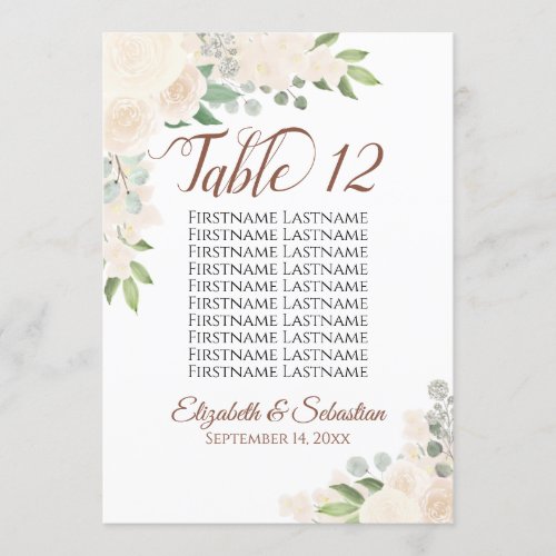 Champagne Roses Wedding Table Number Names Large