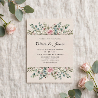 Champagne Sage Leaf Wedding Invitation