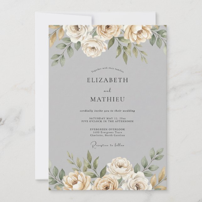 Champagne Sage Petal Wedding Invitation (Front)