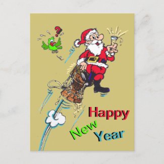 Champagne Santa New Year Cust. Text Postcard