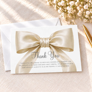 Champagne Satin Bow Baby Girl Shower Thank You Card