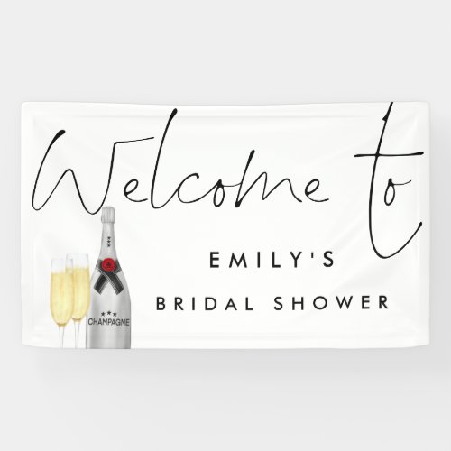 Champagne Script White Welcome Bridal Shower Banner