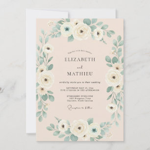 Champagne Seafoam Eucalyptus Wedding Invitation