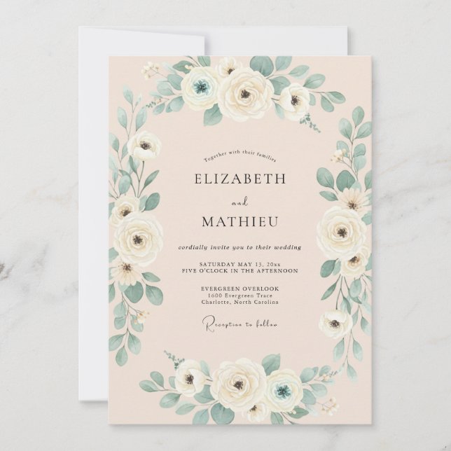 Champagne Seafoam Eucalyptus Wedding Invitation (Front)