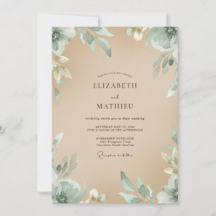 Champagne Seafoam Foliage Eucalyptus Wedding Invitation