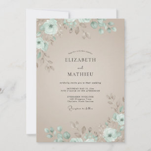 Champagne Seafoam Foliage Soft Eucalyptus Wedding Invitation