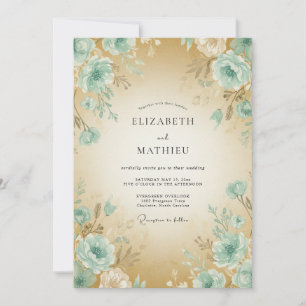Champagne Seafoam Peony Wedding Invitation
