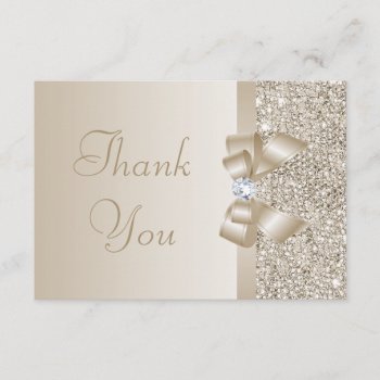 Champagne Sequins  Bow & Diamond Thank You by AJ_Graphics at Zazzle
