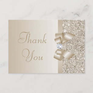 Champagne Sequins, Bow & Diamond Thank You Card