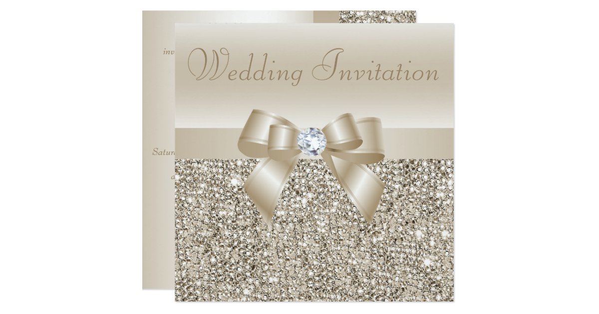 champagne sequins, bow & diamond wedding card | zazzle champagne sequins, bow & diamond wedding card | zazzle, Wedding invitations