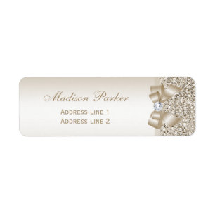 Champagne Sequins Bow Ribbon Diamond Label