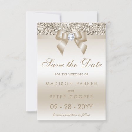 Champagne Sequins Diamond Bow Save The Date