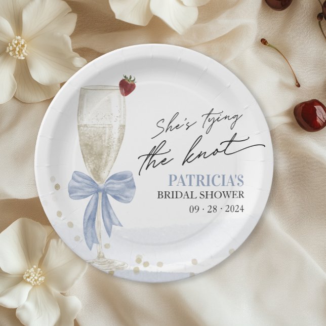 Champagne She's Tying the Knot Bridal Shower Paper Plates (Creator Uploaded)