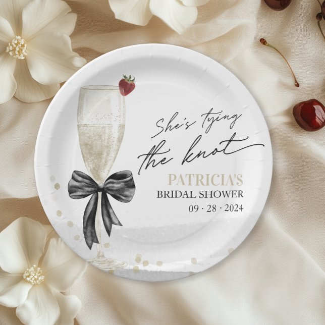 Champagne She's Tying the Knot Bridal Shower Paper Plates (Creator Uploaded)