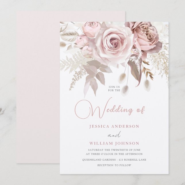 Champagne Shimmer Dusty Rose Blush Spring Wedding  Invitation (Front/Back)