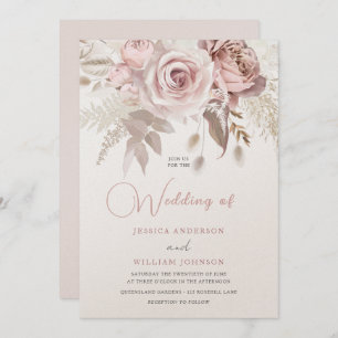 Champagne Shimmer Dusty Rose Blush Spring Wedding  Invitation