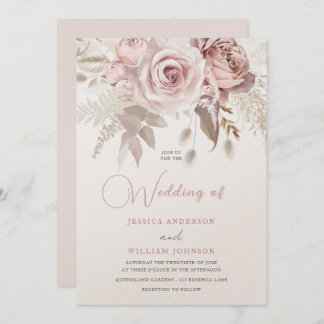 Champagne Shimmer Dusty Rose Blush Spring Wedding  Invitation