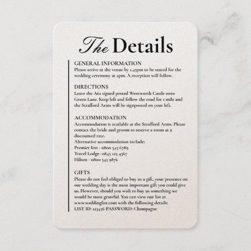 Champagne Shimmer Wedding Details Enclosure Card