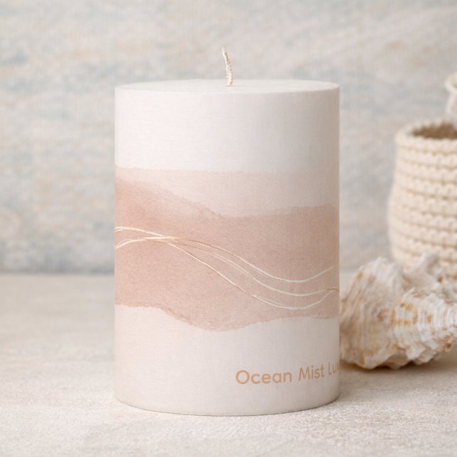 Champagne Shore Wash Pillar Candle (Ivory wax wrapped in shoreline taupe with soft champagne accents.)