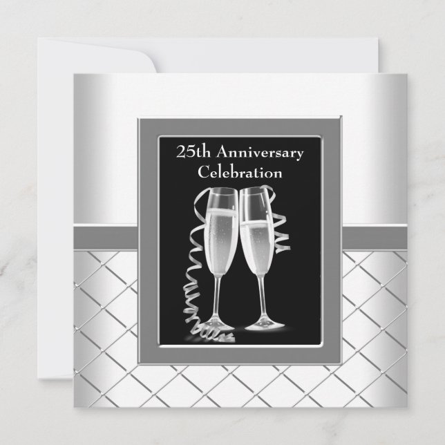 Champagne Silver 25th Wedding Anniversary Party Invitation (Front)