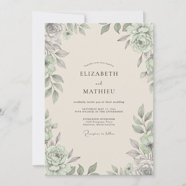 Champagne Silver Foliage Eucalyptus Wedding Invitation (Front)