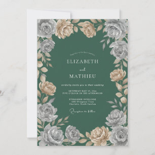 Champagne Silver Rose Wedding Invitation