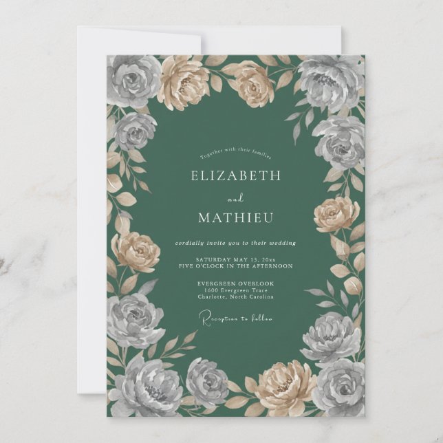 Champagne Silver Rose Wedding Invitation (Front)