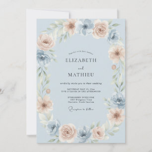 Champagne Slate Ranunculus Eucalyptus Wedding Invitation