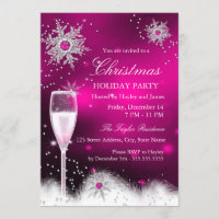 Champagne Snowflake Christmas Holiday Party pink Invitation