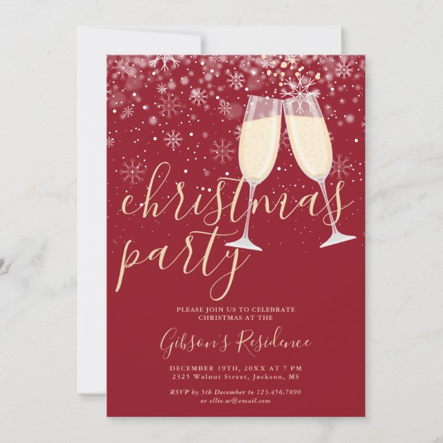 Champagne Snowflakes Winter Christmas Party Invitation (Front)