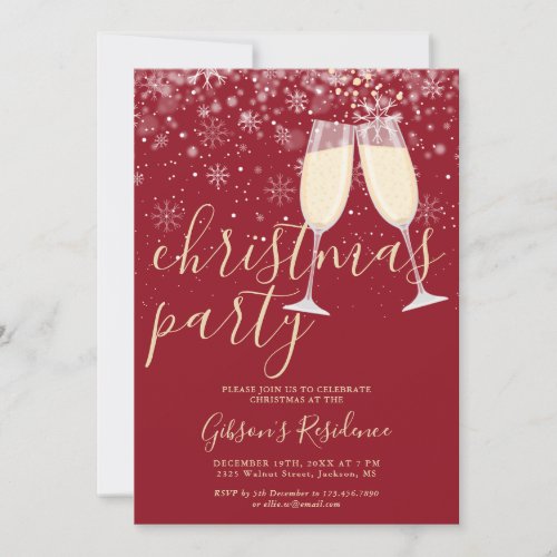 Champagne Snowflakes Winter Christmas Party Invitation