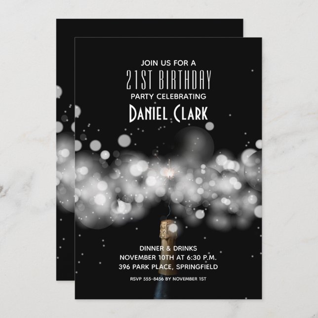 Champagne Sparkle Birthday Party Invitations (Front/Back)