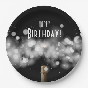 Champagne & Sparkler Elegant Birthday Paper Plates