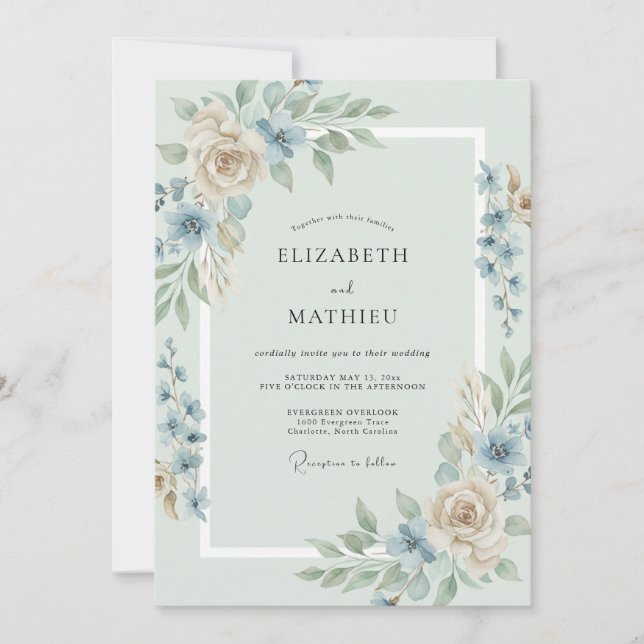 Champagne Steel Leaf Wedding Invitation (Front)
