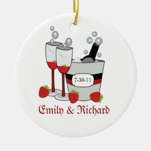 Champagne & Strawberries Bridal Shower Date Ceramic Ornament